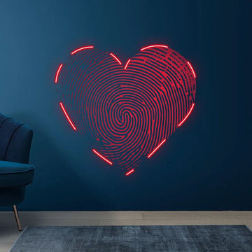 Red Fingerprint Heart Neon Sign, Creative Wall Hanging Neon Light, Whimsical Wedding Decor Light