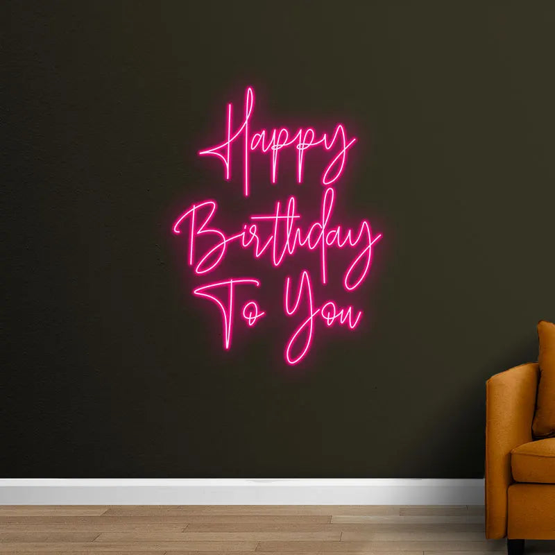 Toysign Custom Neon Sign, Vertical Happy Birthday Neon Light – Sleek Pink LED Glow Gift for Birthday Events & Room Decorations