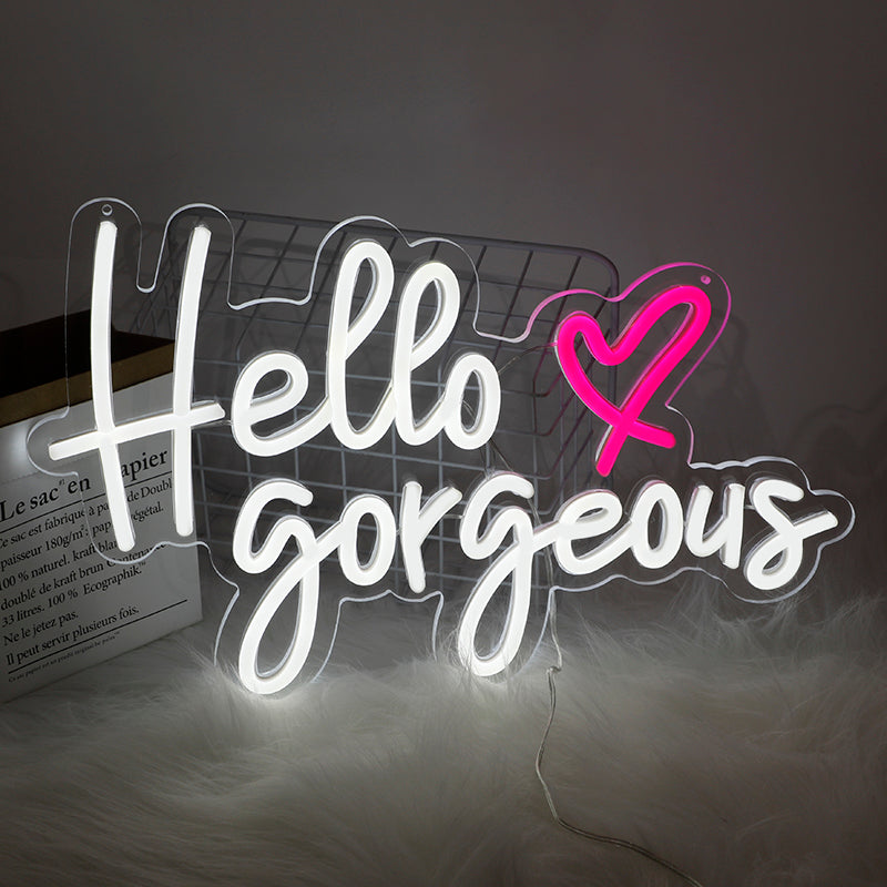 Hello Gorgeous Neon Sign - Vibrant LED Wall Art for Home, Salon, Wedding, and Event Decor