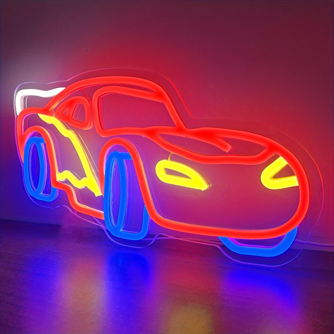 Red Sports Car Neon Sign - Cool Wall Decor for Boys' Bedroom, Birthday Gift, LED Neon Light for Kids and Teens