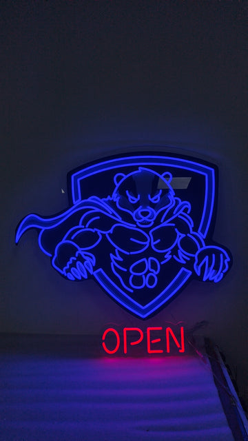 Super Honey Badger OPEN LED Neon Sign, Acrylic Backboard