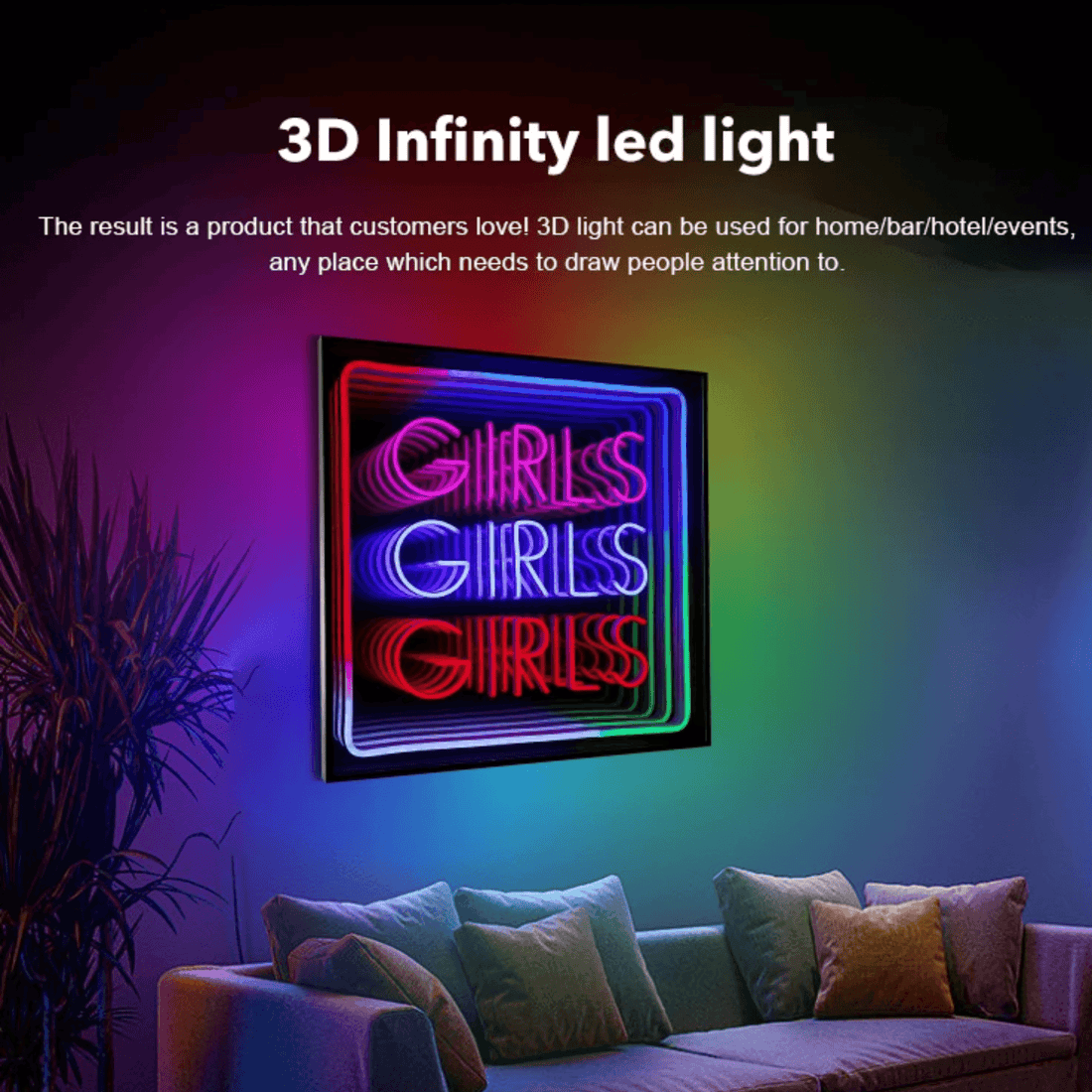 "Girls Girls Girls" Neon LED Infinity