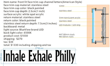 Inhale Exhale Philly fronlit channel letters in American Style