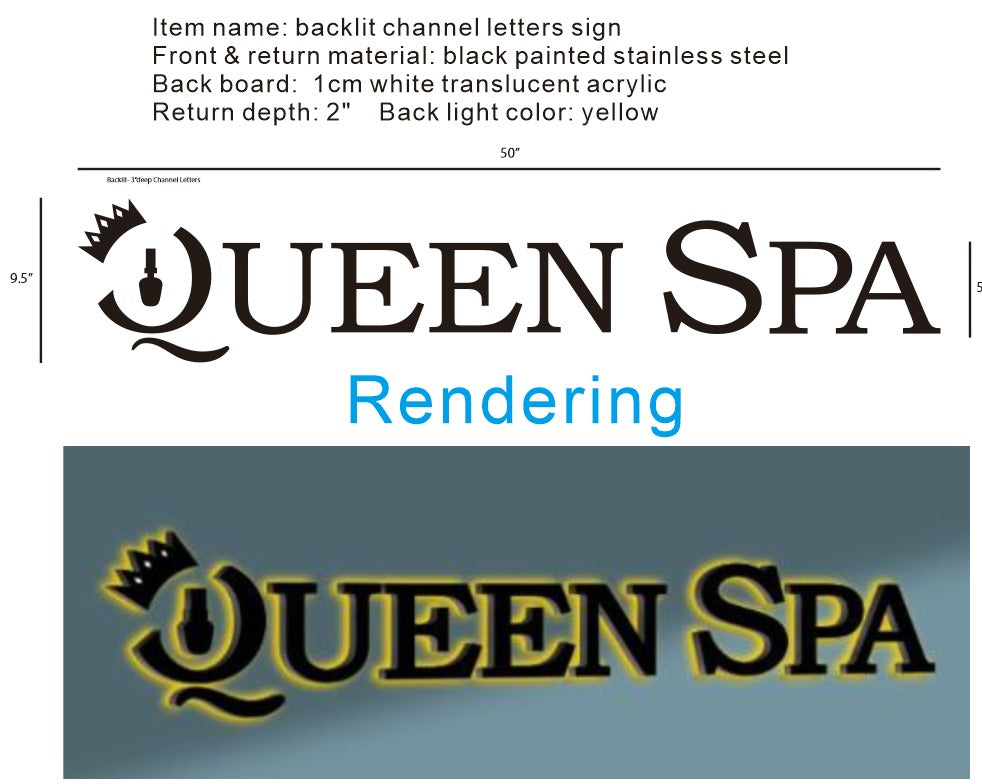 Backlit channel letters Queen Spa