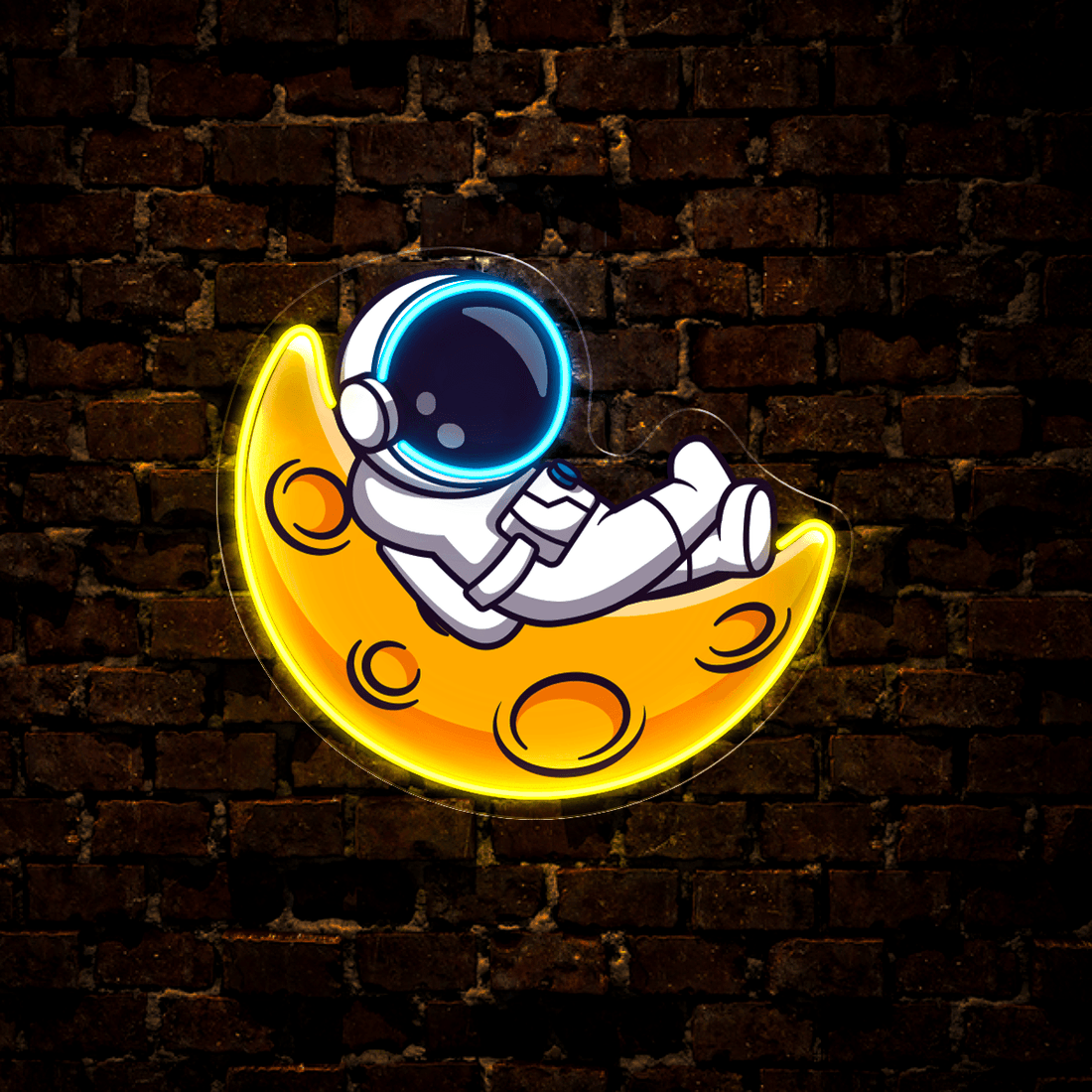 Cute Astronaut Lay On Moon Cartoon Artwork Led Neon Sign