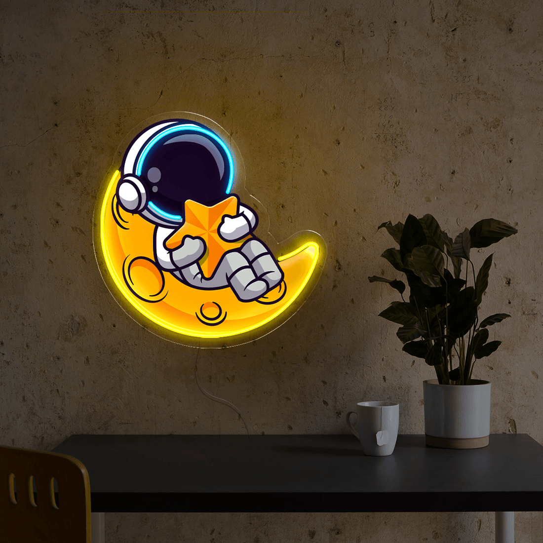 Cute Astronaut Lay On Moon Cartoon Artwork Led Neon Sign