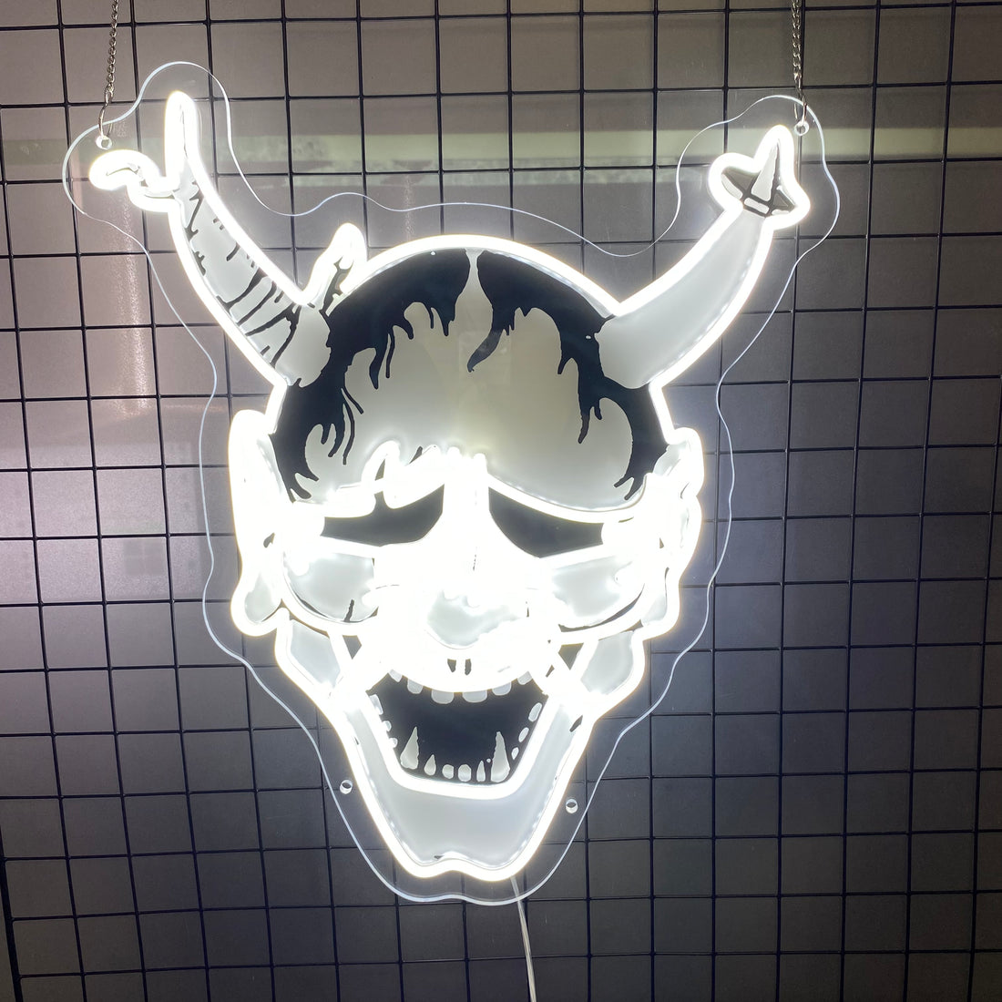 UV printed neon sign, Japanese party decor, horror wall light, Oni mask LED, made to order