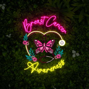 Breast Cancer Awareness with Butterfly Artwork Led Neon Sign