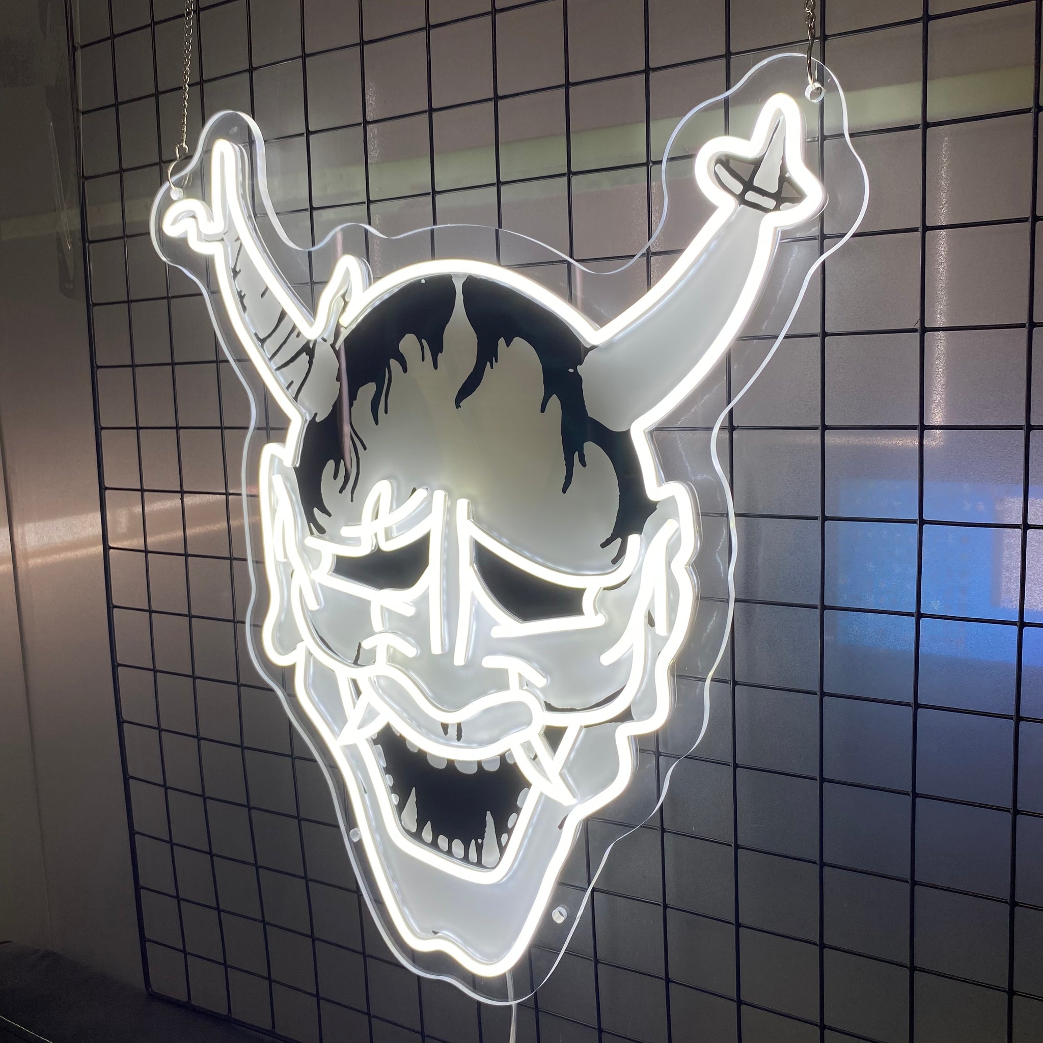 UV printed neon sign, Japanese party decor, horror wall light, Oni mask LED, made to order