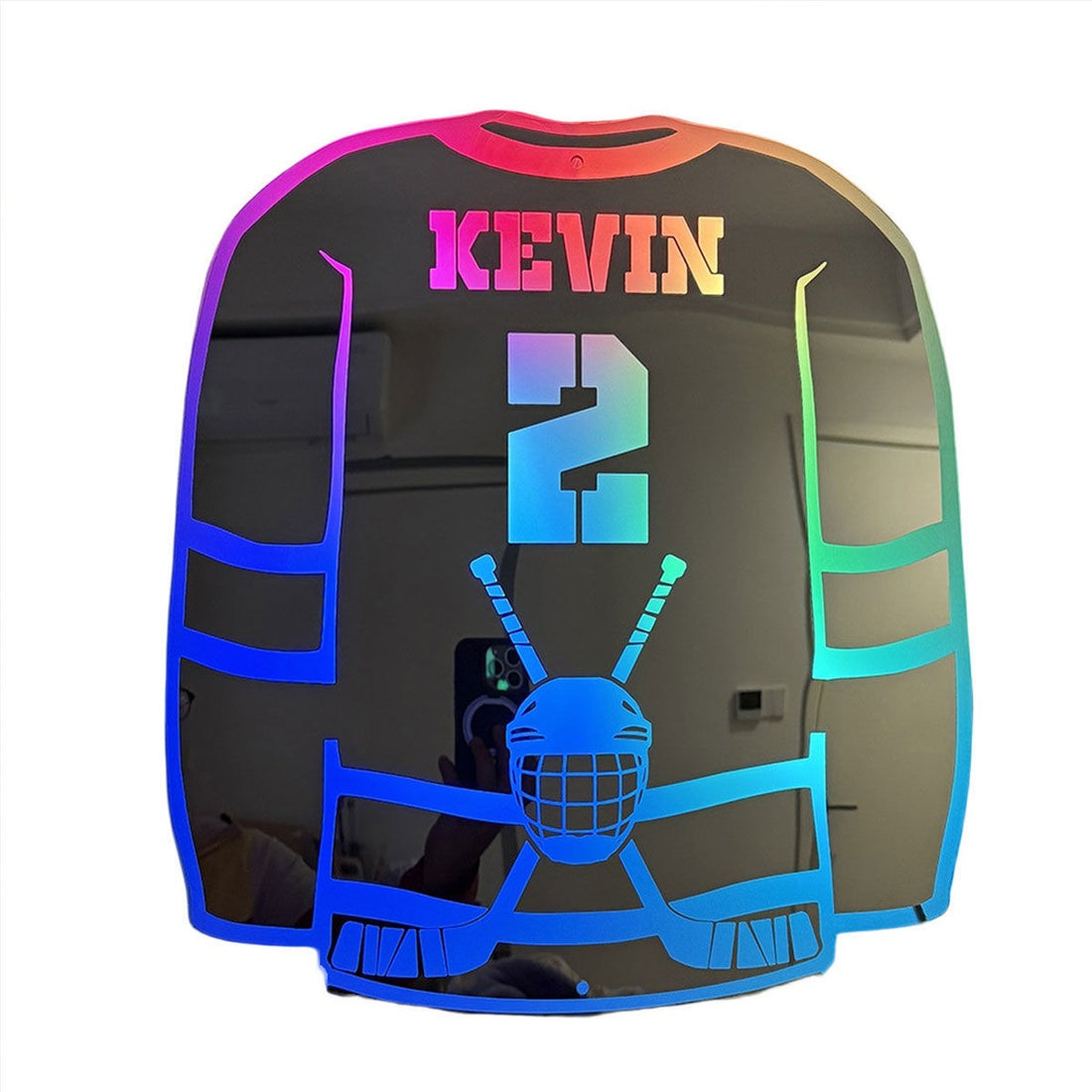 Personalized Ice Hockey Jersey Mirror - Custom Illuminated Name Mirror Sign - Cool Bedroom Decoration or Party Decoration for Sports Lover