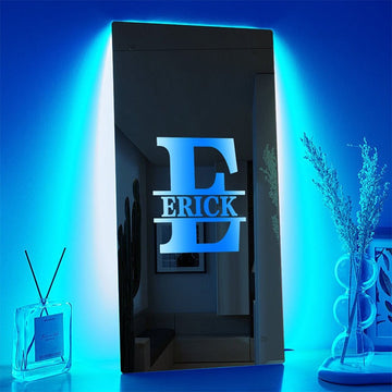 Personalized Name LED Neon Sign Mirror with Uppercase Letter - Customized Illuminated Name Mirror - Wall Art Light Up Mirror - Best Birthday, Anniversary & Christmas Gift for Family and Friends