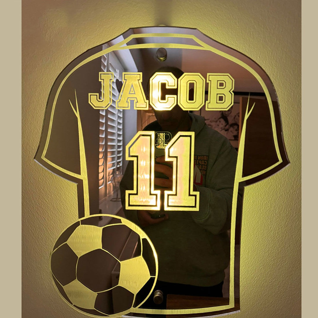 Personalized Football Jersey Jersey Mirror Sign with Jersey Number- Custom Illuminated Name Mirror Sign - Cool Bedroom Decoration or Party Decoration for Sports Lover