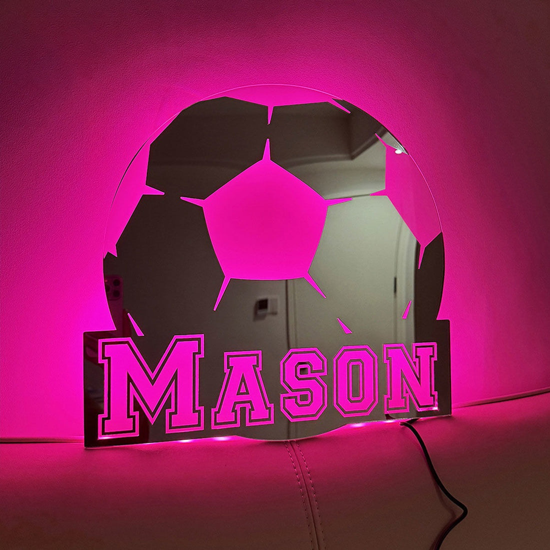 Personalized Football Style Name Mirror Sign - Custom Illuminated Name Mirror Sign - Cool Bedroom Decoration or Party Decoration for Sports Lover