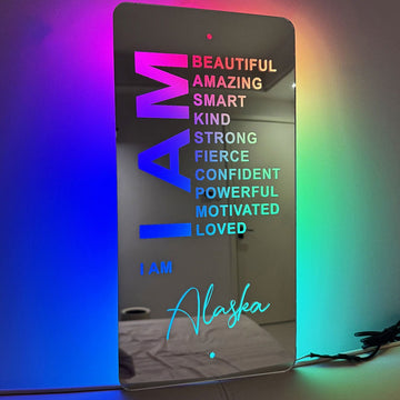 Personalized Name LED Neon Sign Mirror - Customized Illuminated Name Mirror - Personalized Affirmation Mirror - Wall Art Light Up Mirror - Best Birthday, Anniversary & Christmas Gift for Family and Friends