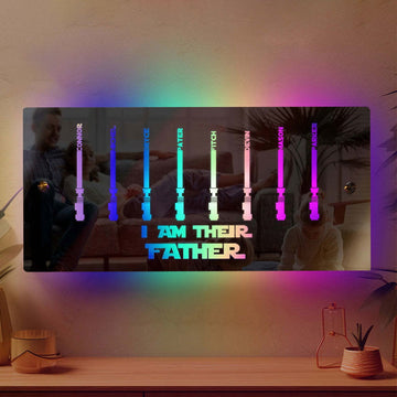 Personalized Name LED Neon Mirror - I AM THEIR FATHER Mirror - Custom Illuminated Name Mirror Sign - Cool Bedroom Decoration for Father's Day