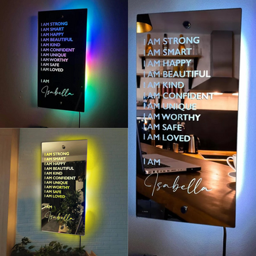 Personalized Name LED Neon Sign Mirror - Customized Illuminated Name Mirror - Personalized Affirmation Mirror - Wall Art Light Up Mirror - Best Birthday, Anniversary & Christmas Gift