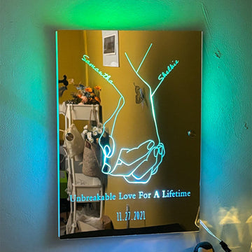Personalized Holding Hands Mirror Sign - Personalized Mirror Sign with Couple Names - Custom Mirror Night Light - Wall Decor - Best Wedding Gift, Birthday Gift for Couples