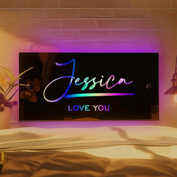 Personalized Name LED Neon Mirror | Custom Illuminated Name Mirror Sign | Cool Bedroom Decoration or Party Decoration