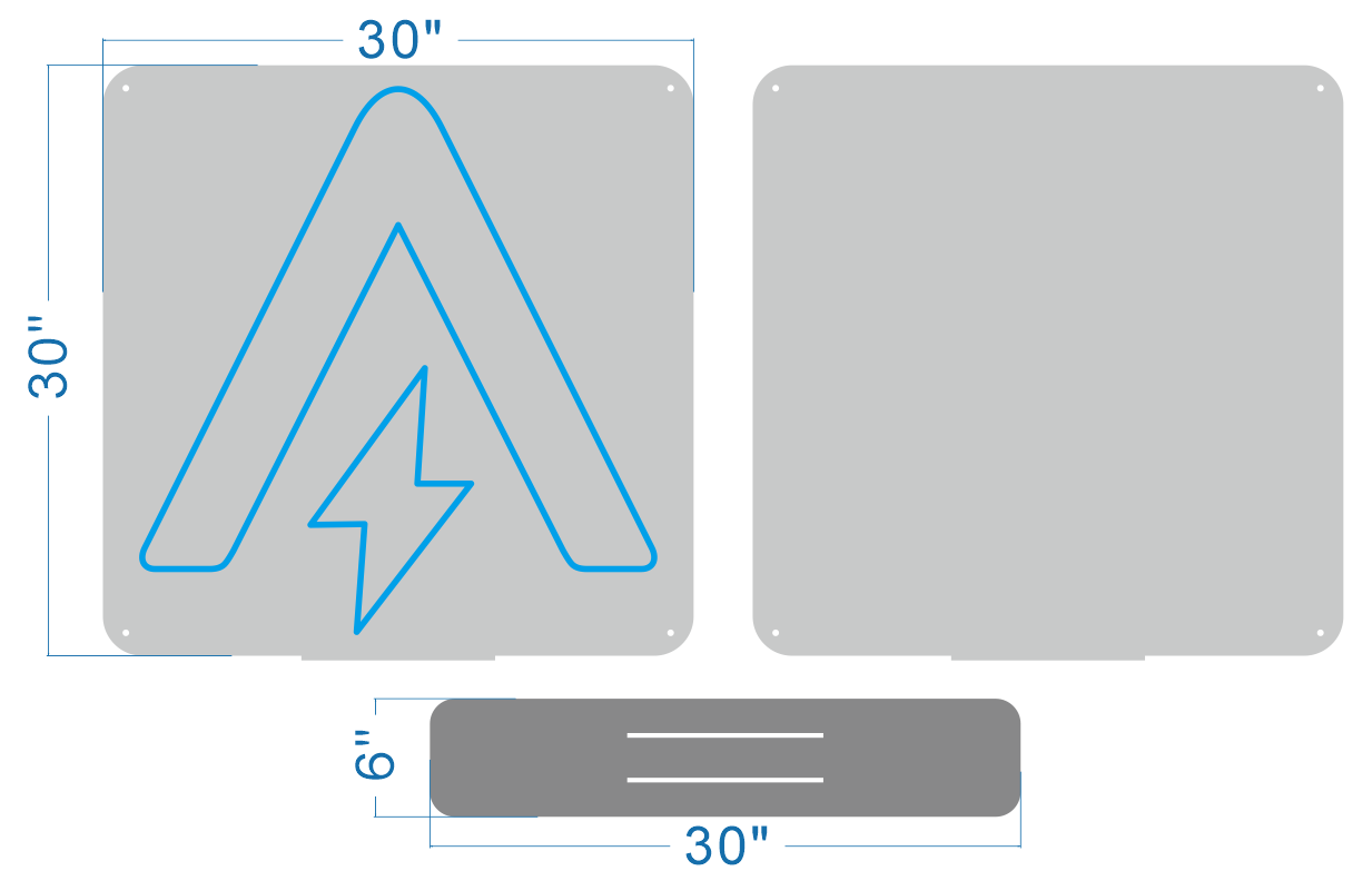 logo neon sign with base and cover 30 inches ice blue color