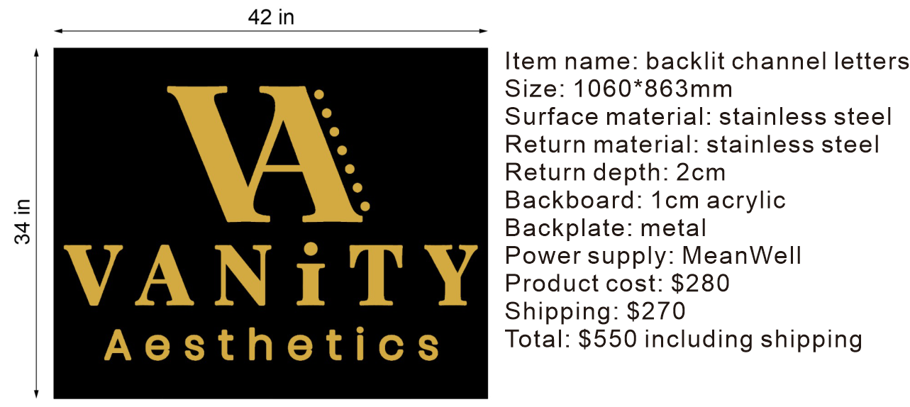 backlit channel letters "VANITY"